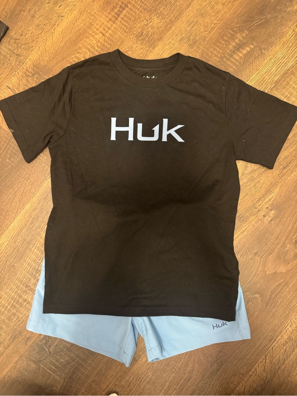 Huk Black Tee with Light Blue Logo & Light Blue Shorts Set